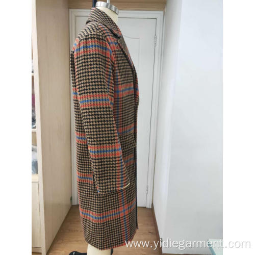 Men's Double Breasted Coat Men's Double Breasted Orange Houndstooth Coat Manufactory